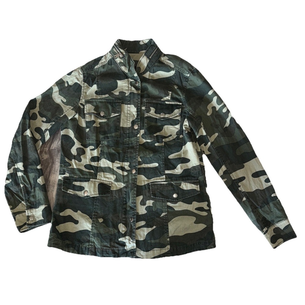 Love Tree Jacket Women's Medium Green Camo Army Cargo Anorak Full Zip Fall
